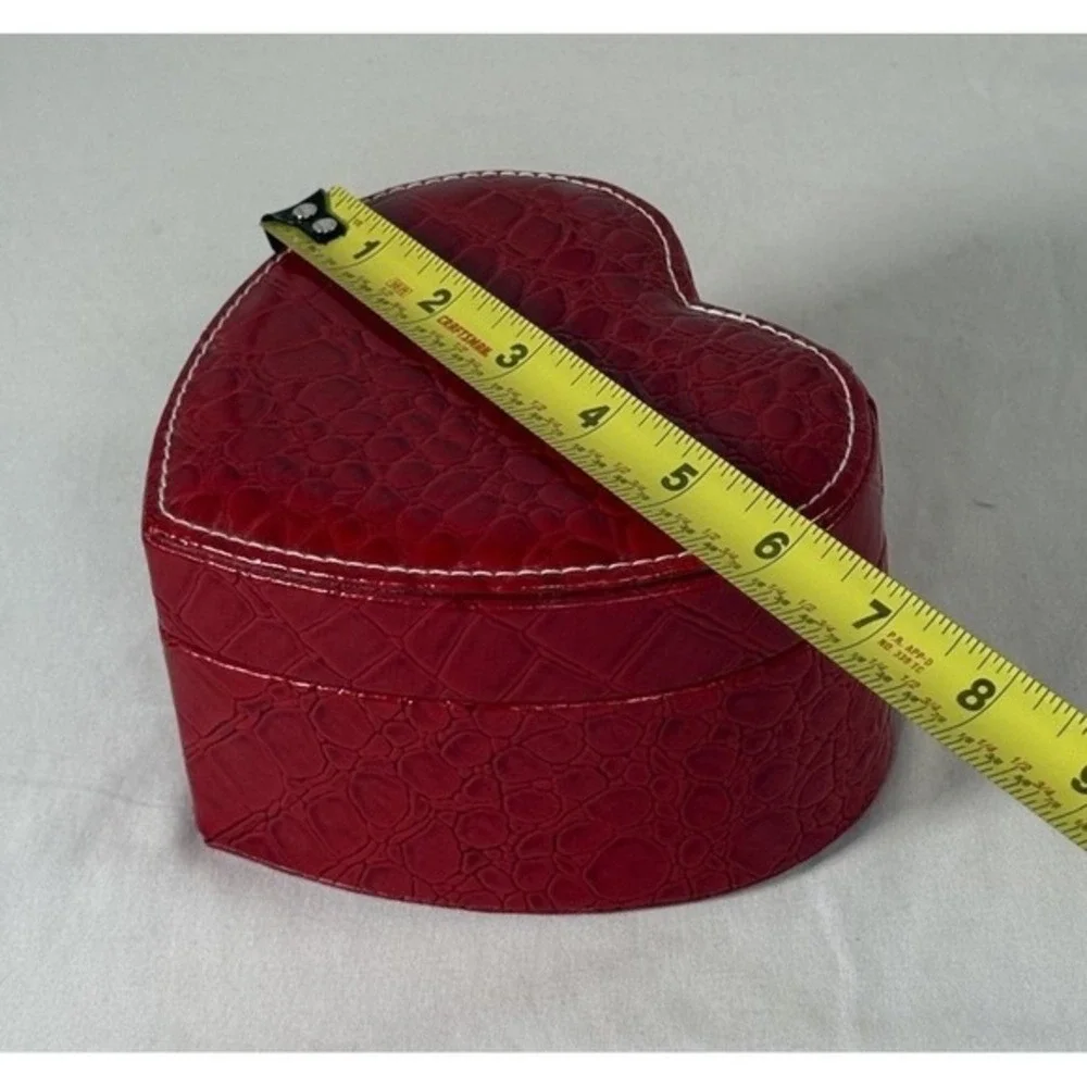 Red Faux Croc Heart Jewelry Box Travel Case Mirror Removable Tray Divided‎ 86-00
